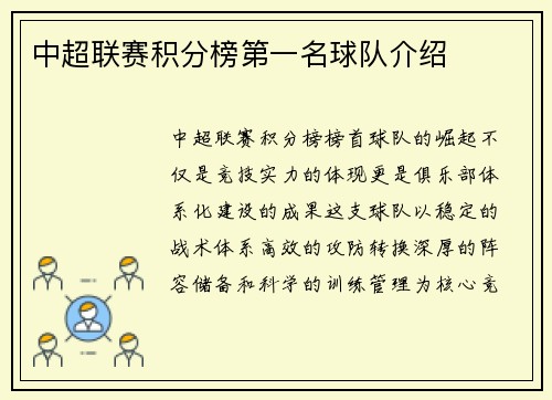 中超联赛积分榜第一名球队介绍