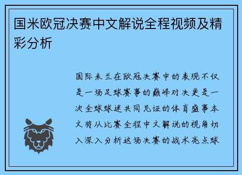 国米欧冠决赛中文解说全程视频及精彩分析